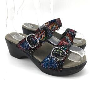Dansko Sophie Black Stained Glass Chunky Slide Sandal Womens 37 6.5-7 Retro Glam